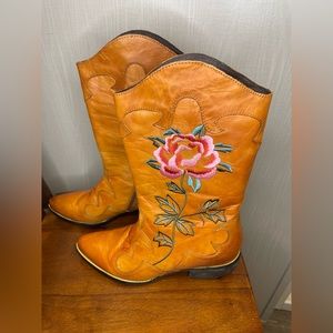 Spring Step Cheyenne Leather Floral Embroidered Cowboy Boots Womens Sz 39EU/8US